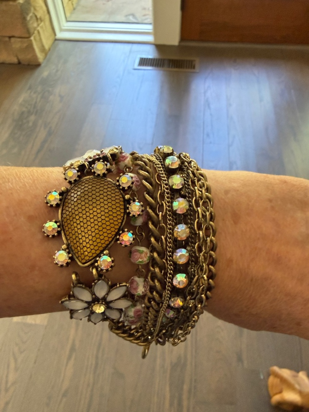 Betsey Johnson Gold-Tone Multi-Chain Bracelet with Iridescent, Sparkle Accents